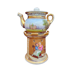 French Veilleuse Teapot & Castle Stand Hand-Painted Old Paris, Ea. 19th Century