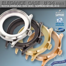 WATCH CASE ELEGANCE Ø 34mm, ETA 2892-A2, SW 300, M100, A10, ST, BL, GOLD, R-GOLD