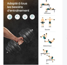   2 x 15 kg - Kit Haltères Musculation 2-en-1 Poids Réglable + Barre d’Extension