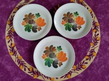 3 Assiettes Plates Décor Floral Coloré en Mélamine Miflex France Vintage 70 23cm