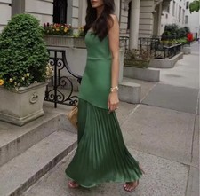 ZARA NWT WOMAN SS25 PLEATED KNIT COMBINATION DRESS GREEN 4192/055 ALL SIZES