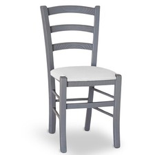 Chaise Venezia En Bois Gris Avec Assise En Similicuir Couleur Gris Glacé