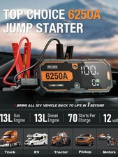 Démarreur Batterie Voiture 6250A – Booster 12V Portable avec Boîte et USB LED 