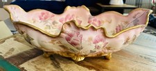 Antique Late 19c Ornate Adderley England 16” Porcelain Centerpiece Bowl Florals