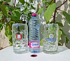  2 beer mugs 1L GS Spaten Munich + walshein art glassmaker bar bistro table