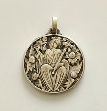 mama-estelle Ancienne Grande Médaille VIERGE Anges Lune Soleil par Fernand PY