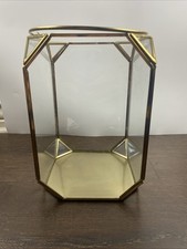 Table Glass Plant Terrarium With Handle Brass Metal Geometric Candle Home Decor