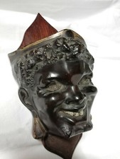 Rare pyrogène époque XIXe " TÊTE DE NUBIEN " en bois noirci