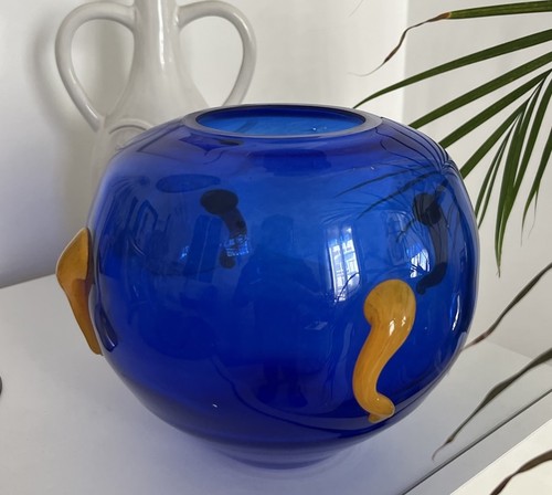 Vase boule bleu jaune - boule,