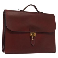 HERMES Sac Adepeche 40 Hand Bag Leather Bordeaux Gold Auth bs28333