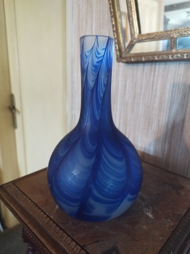 Vase ancien verre bleu - vase,