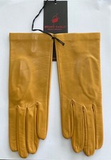 Gants femme cuir agneau moutarde doublés soie - fabrication 100% italienne