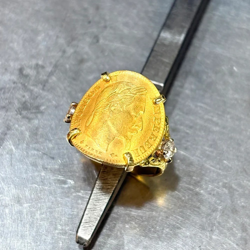 Bague pièce jaune 750 - bague, or