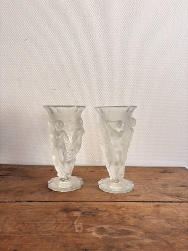 Paire vases verre - vases, moulé