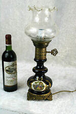 Vintage cobalt blue limoges decor porcelain table lamp glass shade