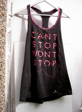 DECATHLON RACERBACK VEST RUNNING GYM PINK BLACK 12 CAN'T STOP WON'T STOP DOMYOS