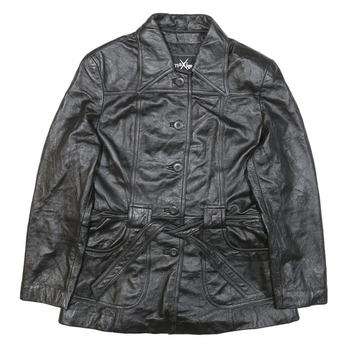 Veste cuir noir boutons - cuir, À