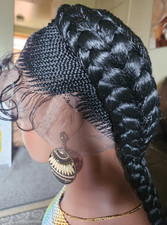 100% Handmade Cornrow braided  micro wig made with full lace wig  1B