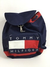 Tommy Hilfiger Canvas Nap Sack Tote Bag Logo Drawstring Backpack Blue 90's