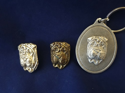 Sharpei brooch pewter key ring - pewter,