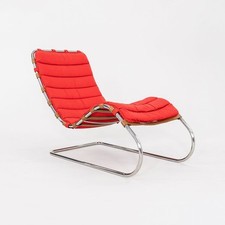 1983 Mies van der Rohe for Knoll MR Armless Chaise Lounge Chair in Red Fabric