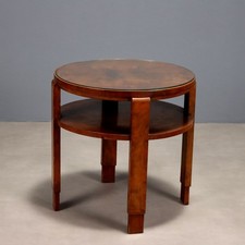 Table Basse Art Déco Ancienne Noyer Plateau avec Verre XXe Siècle