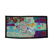 Ancienne tête de lit en patchwork brodé tapisserie bohème murale à suspendre