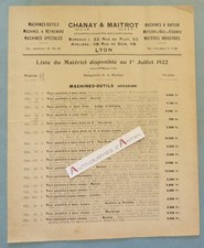 ● CHANAY & MAITROT machines outils / à vapeur Lyon liste matériel 1922 Rhône 6p