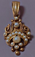 Ancien pendentif vermeil or argent perles fines pendant