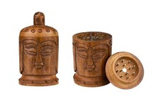 Hand Carved Wooden Buddha Grinder - Crusher Wood Mini Small Crunsher