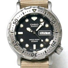 CASIO Dive Watch MD-704C 1980s Black Khaki Day-Date indicator Luminous Japan