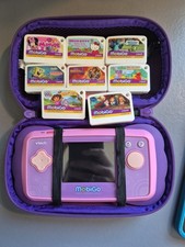 VTech MobiGo Touch Handheld Game Console System Pink w/ Case & 8 Cartridges READ