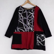 Chalet et Ceci Tunic Top Womens Large Black Red Colorblock Pockets Artsy Casual
