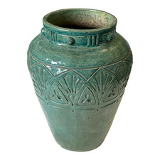 Antique European Art Pottery Teal Turquoise Blue Glazed Vase - Art Deco Design