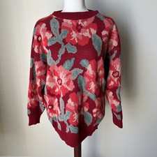 VTG Album By KENZO Womens Sweater Sz M Red Floral Streetwear Cottagecore Italy