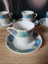 SERVICE TASSES + SOUCOUPES SCHERZER FLOWER POWER BAVARIA PORCELAINE VINTAGE 60'