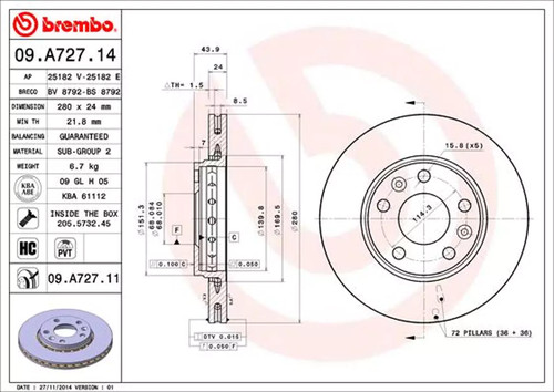 Disque frein avant brembo - avant,