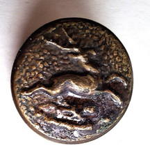 ANTIQUE BUTTON, 1900, 15 mm, metal stamped deer, hunting