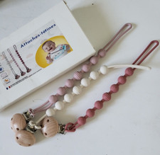 Pack de 3 attache tétine rose/violet/blanc