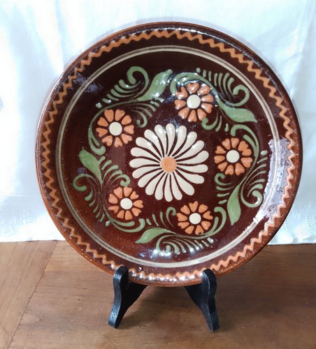 Assiette plate marron vernisé - plate,