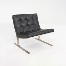 1960s Nicos Zographos CH28 Ribbon Chair in New Black Leather & Stainless Steel