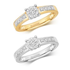 Bague Solitaire Femme Or Blanc/Jaune 9 k/carat et Diamant 0.21 Carat