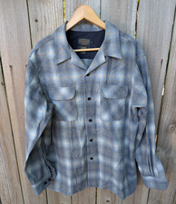 Pendleton The Original Board Shirt Mens Large Gray Blue Shadow Plaid Virgin Wool