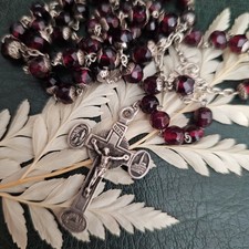 Antique 19th century silver rosary faceted peels garnet neckline 70 cm