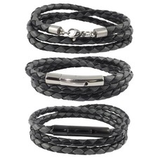 Collier En Cuir Pour Hommes Noir Gris 17-100 Cm Long Tressé