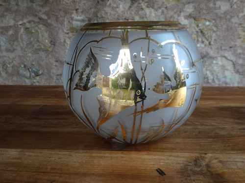 Vase boule verre givré à - vase,