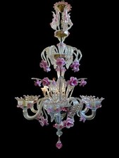 rare lustre à fleurs roses Rezzonico, Murano, Venise