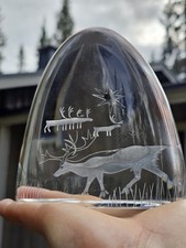 Tapio Wirkkala Iittala glass sculpture | Tunturi | Engraved reindeers in Lapland