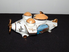 OLD SERVANT Salt Pepper Mustard Porcelain Shaped Airplane Souvenir Chin