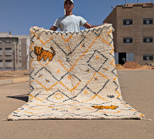 White Rug Beni Ourain 5x7 , Moroccan Lion berber Rug, Yellow Handmade Cream Rug